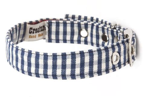 Blue Gingham Fabric Dog Collar 100 Vegan And Uk Made