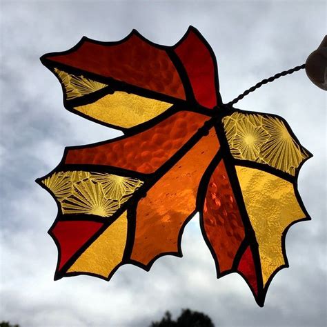 Stained Glass Maple Leaf Suncatcher Autumn Fall Leaves Amber Etsy