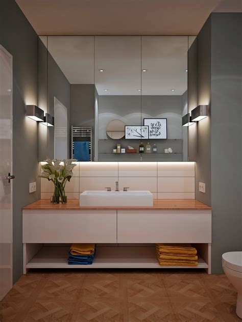 Grey Modern Bathroom White Single Vanity Interior Design Ideas