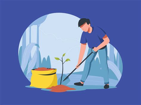 Man Planting A Tree Vector Illustration Ai
