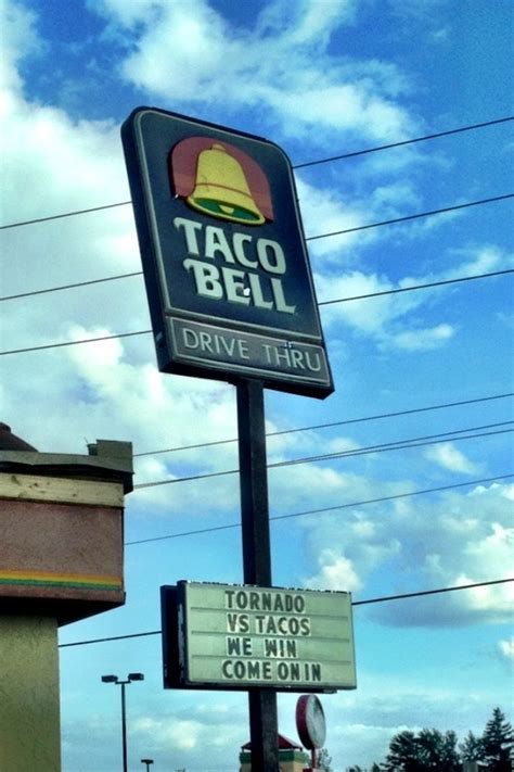 After a local Taco Bell was hit by a tornado They decided a broken sign and some roof damage was ...