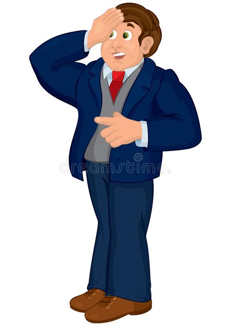 Cartoon Man In Blue Suit Touching His Forehead Stock