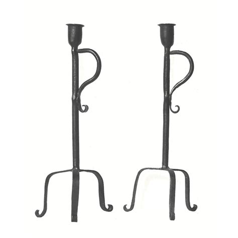 Wrought Iron Candlesticks Colonial Style Pair