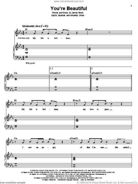 Blunt Youre Beautiful Sheet Music For Voice And Piano