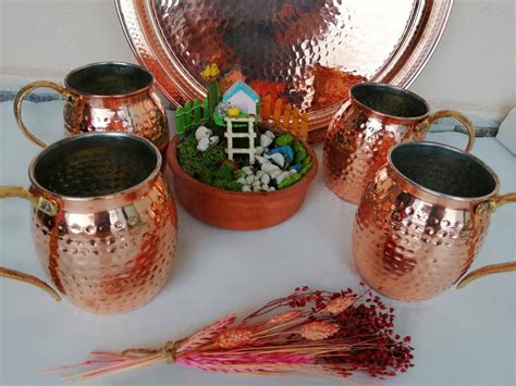 Turkish Handmade Pure Copper Mug Set Soft Drink Cup Copper Etsy