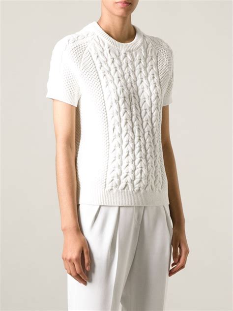 Joseph Short Sleeve Cable Knit Sweater In White Lyst