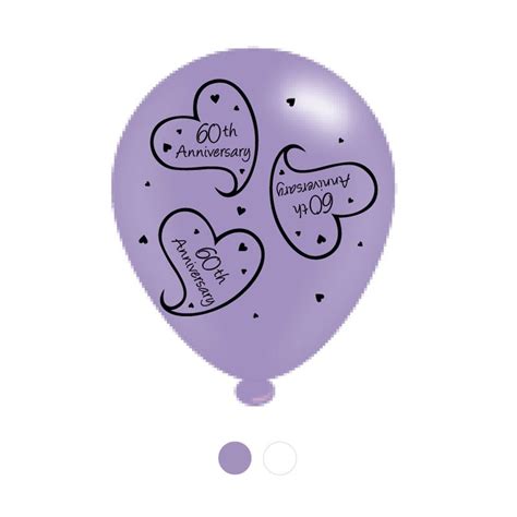 Pack Of 8 Lilac Happy 60th Anniversary Latex Party Balloons Air Fill