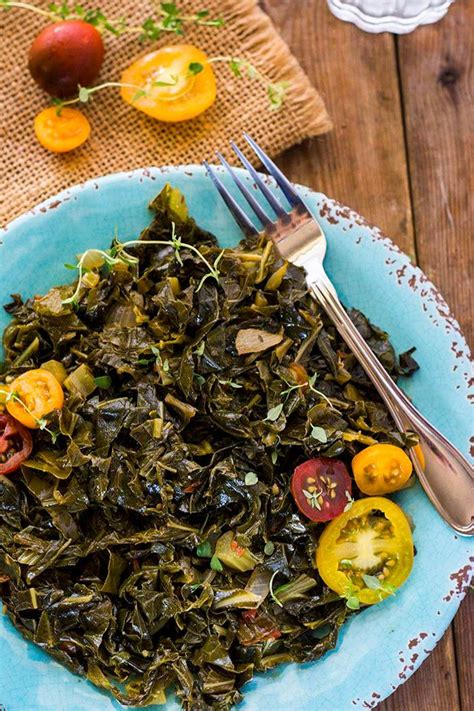 Stir collard greens, vinegar, sugar, salt, and pepper into the broth mixture; Vegan Southern-Style Collard Greens | Vegan soul food ...
