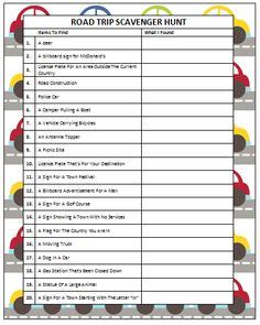To play the road trip scavenger hunt, simply print off the sheets using the link to the pdf download below. Road Trips or Maps on Pinterest | Road Trips, Spider Bites ...
