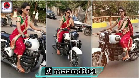 indian girl riding bullet bike in saree maaudi riding bullet tictok bike girl youtube