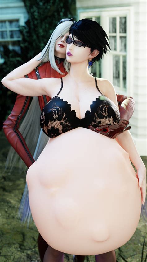 Rule 34 2girls 3d Bayonetta Bayonetta Character Belly Big Belly Big Breasts Black Hair Bra