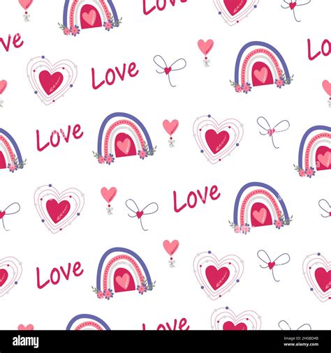 Simple Seamless Pattern Heart Rainbow Love Bow Valentines Day