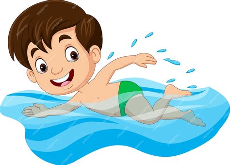 Premium Vector Cartoon Little Boy Swimmer In The Swimming Pool