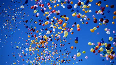 Multi Colored Balloons On Blue Sky High Definition Wallpapers Hd