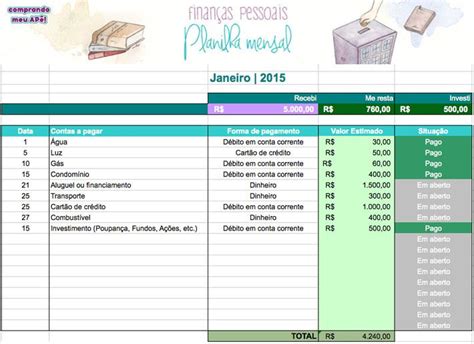 Planilha Para Controlar Finanças Pessoais Comprando Meu Apê