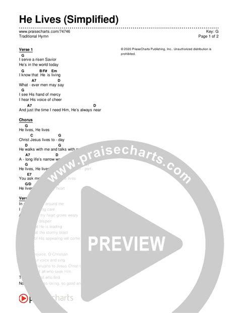 He Lives Simplified Chords Pdf Traditional Hymn Praisecharts