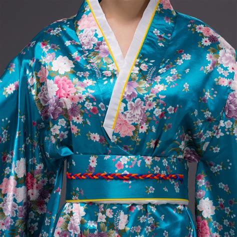 THY COLLECTIBLES Women S Silk Traditional Japanese Kimono Robe Bathrobe Party Robe Lake Blue