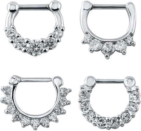 4pcs Cubic Zirconia Septum Clicker Nose Rings 16g Stainless Steel Post Septum
