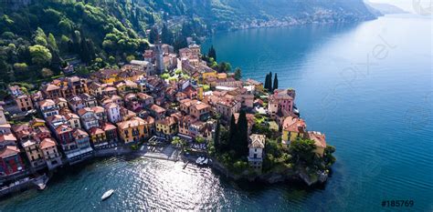Aerial View Village Of Varenna Como Lake In Italy Stock Photo