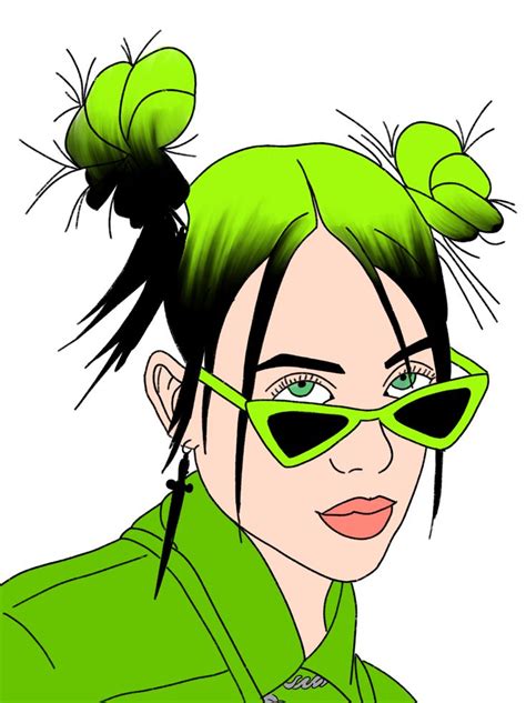 Billie Eilish Green Hair Cartoon