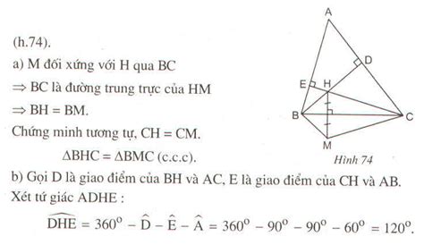 Cho tam giác ABC có góc A o H là trực tâm tam giác ABC Gọi M đối xứng với H qua BC a Chứng