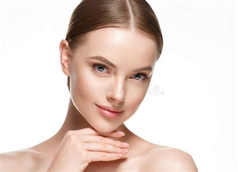 Beautiful Woman Female Skin Care Healthy Hair And Skin Close Up Face Beauty Portrait Stock Image