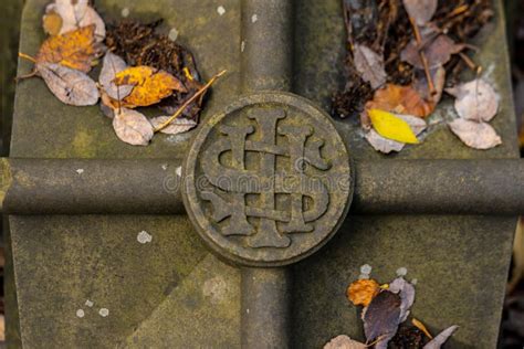 Ihs Christianity Symbol Meaning Jesus Christ On A Stone Grave Stock