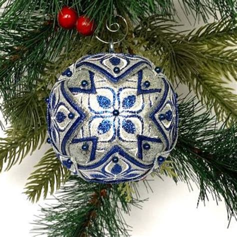 Blue And Silver Ornament Royal Blue Quilted Ornament Etsy