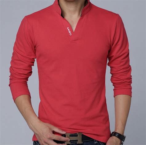 casual long sleeve slim fit cotton men s red t shirt