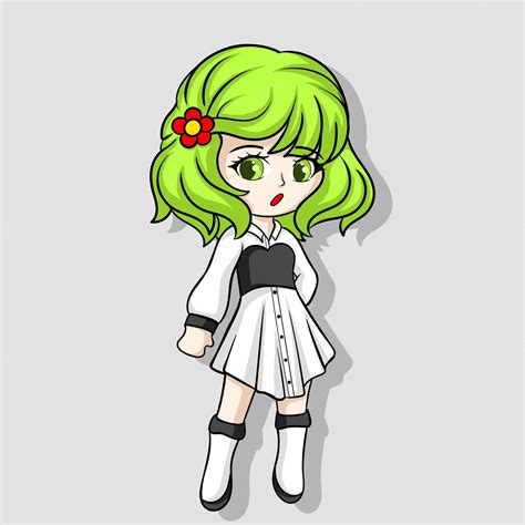 Premium Vector Illustration Art Cute Chibi Girl With Green Hair