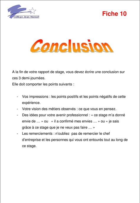 Exemple Conclusion Rapport De Stage 3eme Exemples De Conclusions De