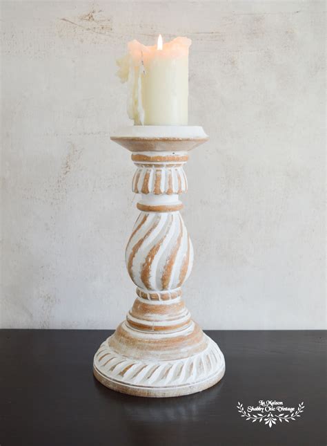 White Distressed Carved Wooden Candle Holder £32 Wooden Candles