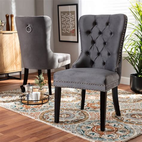 Set of 2 Baxton Studio Remy Grey Velvet Upholstered Espresso Wood