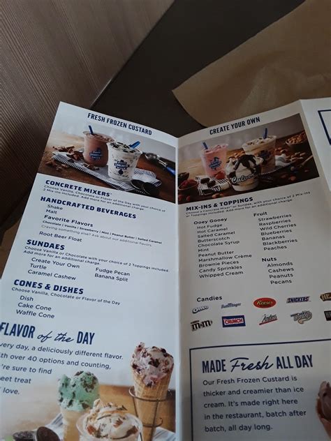 Menu at Culver’s restaurant, Logan