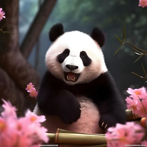 Premium Photo A Little Cute Panda With Flower