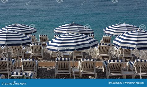 City Of Nice Beach With Umbrellas Stock Photo Image Of Coast