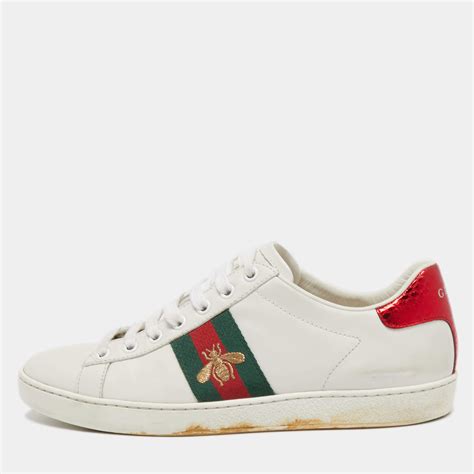 Gucci White Leather Bee Embroidered Ace Sneakers Size 38 Gucci The