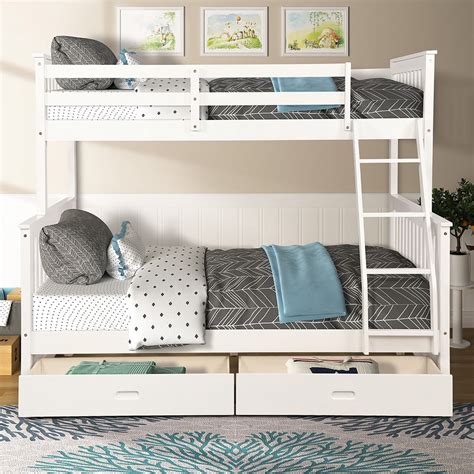 Veryke Pine Wood Bunk Bed Storage Twin Over Full White