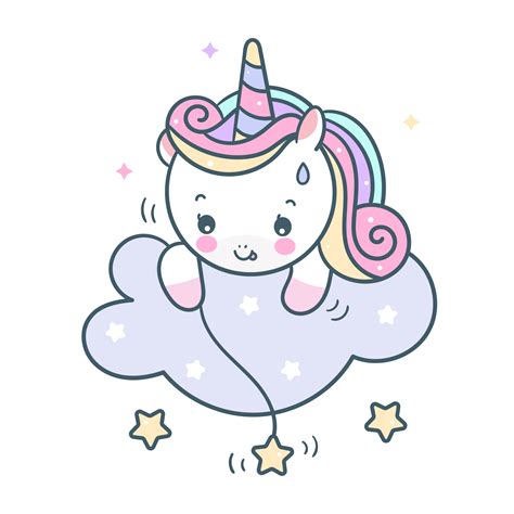 Cute Unicorn Cartoon Catching Star Pony Cartoon Series Magic Sleeping