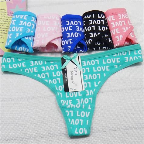 Pack Of 12 Letter Print Low Rise Cotton Thong Lady Panties Sexy Women Underwear Lady G String