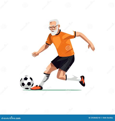 Old Man Playing Soccer Vector Flat Minimalistic Isolated Illustration