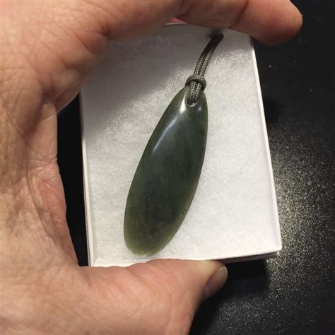 Jade Nephrite Corded Pendant Necklace Long Oval Wyoming Healing