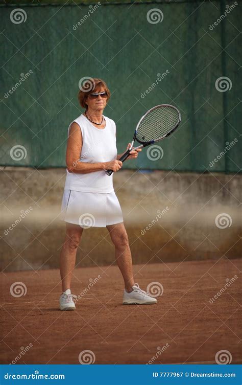 Senior Woman Plays Tennis Stock Image Image Of Older 7777967