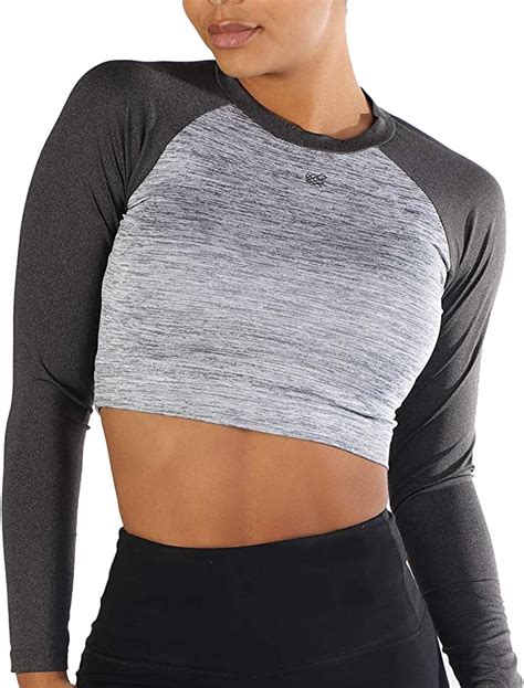 Jed North Womens Fitted Long Sleeve Athletic Crop Top Workout T Shirt