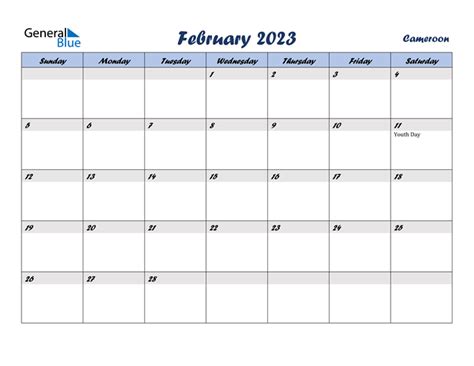 Cameroon February 2023 Calendar With Holidays