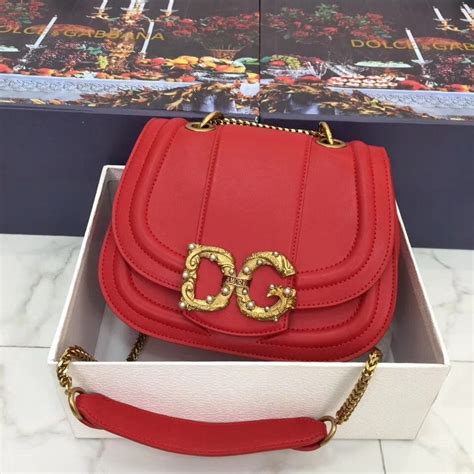 Dolceandgabbana Dg Handbags Tote Women Red Leather Bag Chain Shoulder