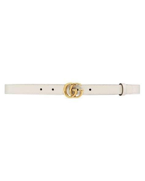 Gucci Leather Gg Marmont Thin Belt With Shiny Buckle In White Lyst
