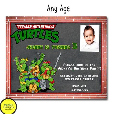Teenage Mutant Ninja Turtle Birthday Invitation Teenage Mutant