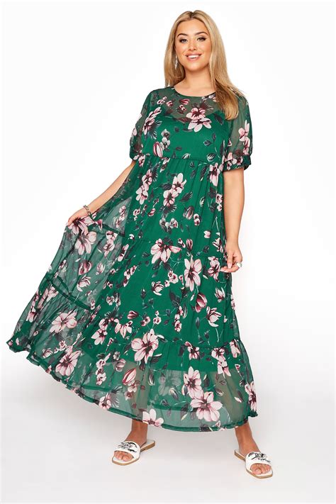 Plus Size Limited Collection Green Floral Print Tiered Maxi Dress