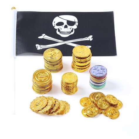 100pcs Plastic Gold Treasure Coins Captain Pirate Party Pirate Treasure